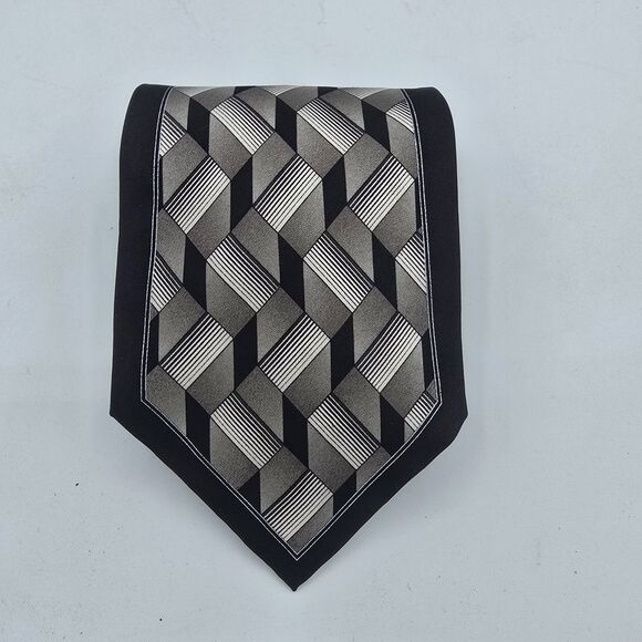 3 Royal Dazzy Other - Zylos George Machado Necktie Gray Geometric Square Silk 58 X 4in Vintage